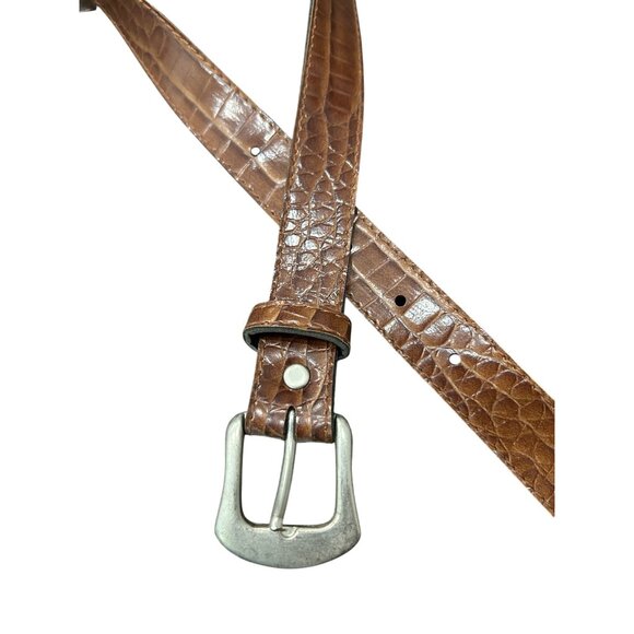 Crocodile Embossed Faux Leather Belt Brown Sz Large Adjustable Silver Buckle - Picture 2 of 6